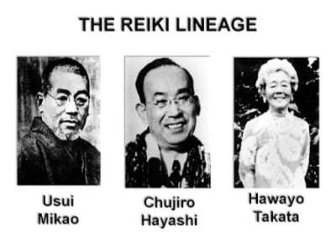 L-R portraits; Mikao Usui Sensai, Dr Chujiro Hayashi, Mrs Hawayo Takata ; 