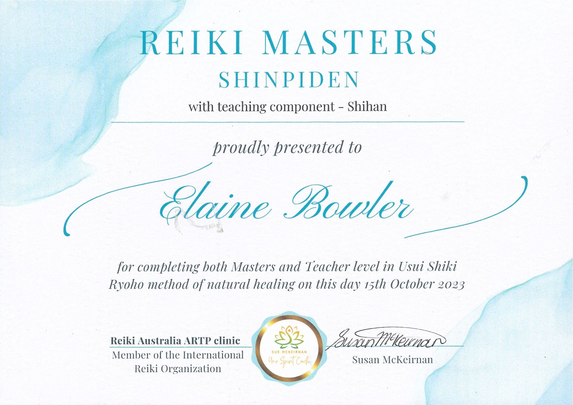 Certificate Reiki Master Teacher